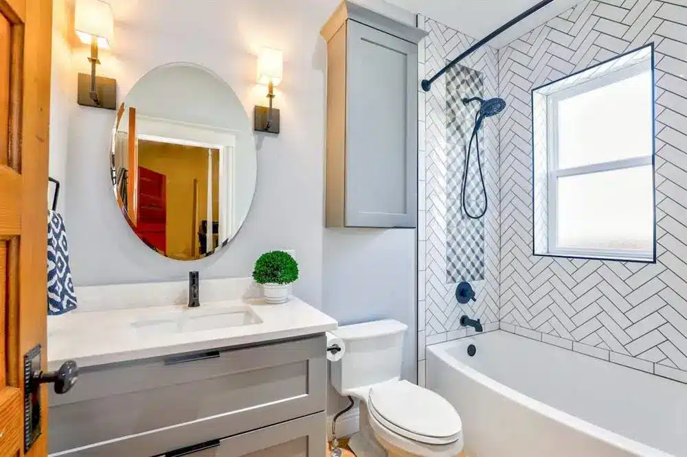 decorate a bathroom using cabinet décor